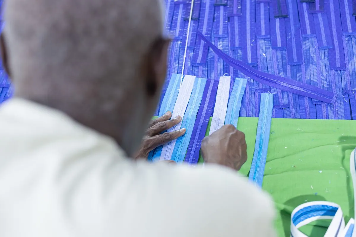 Abdoulaye Konaté pictured in the studio.Courtesy of Efie Gallery and Desire Ameka