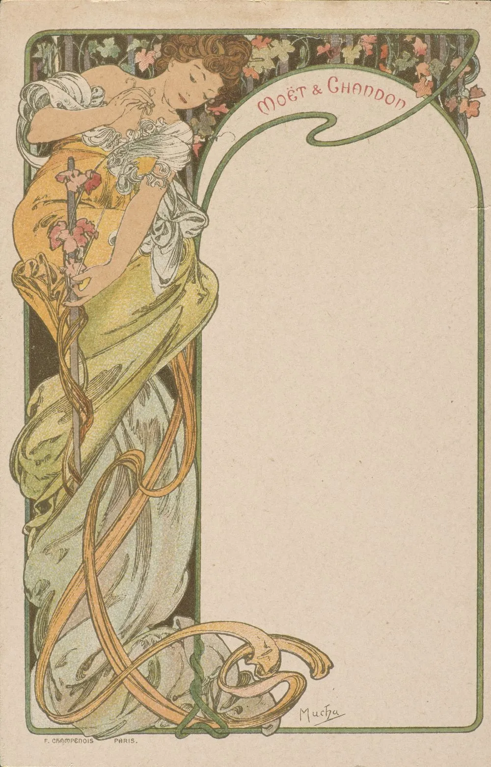 Alphonse Mucha, Advertisement Postcard, Moet and Chandon Champagne, 1899