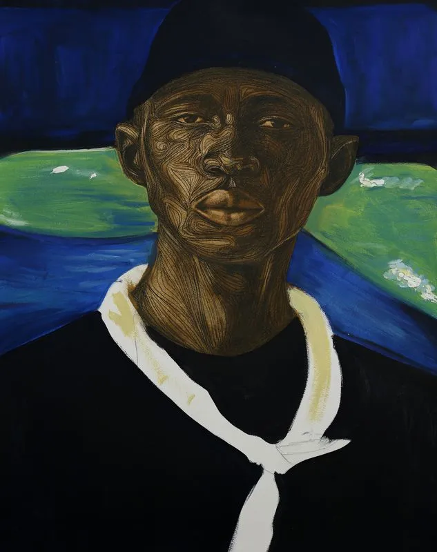 Collins Obijiaku, Man with bright scarf (Voyager), 2023
