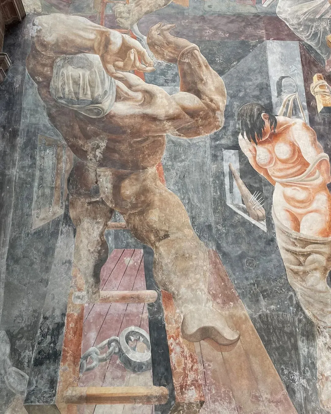 Detail of mural ‘The Struggle Against Terrorism,’ 1935 before restoration (in 2022)
