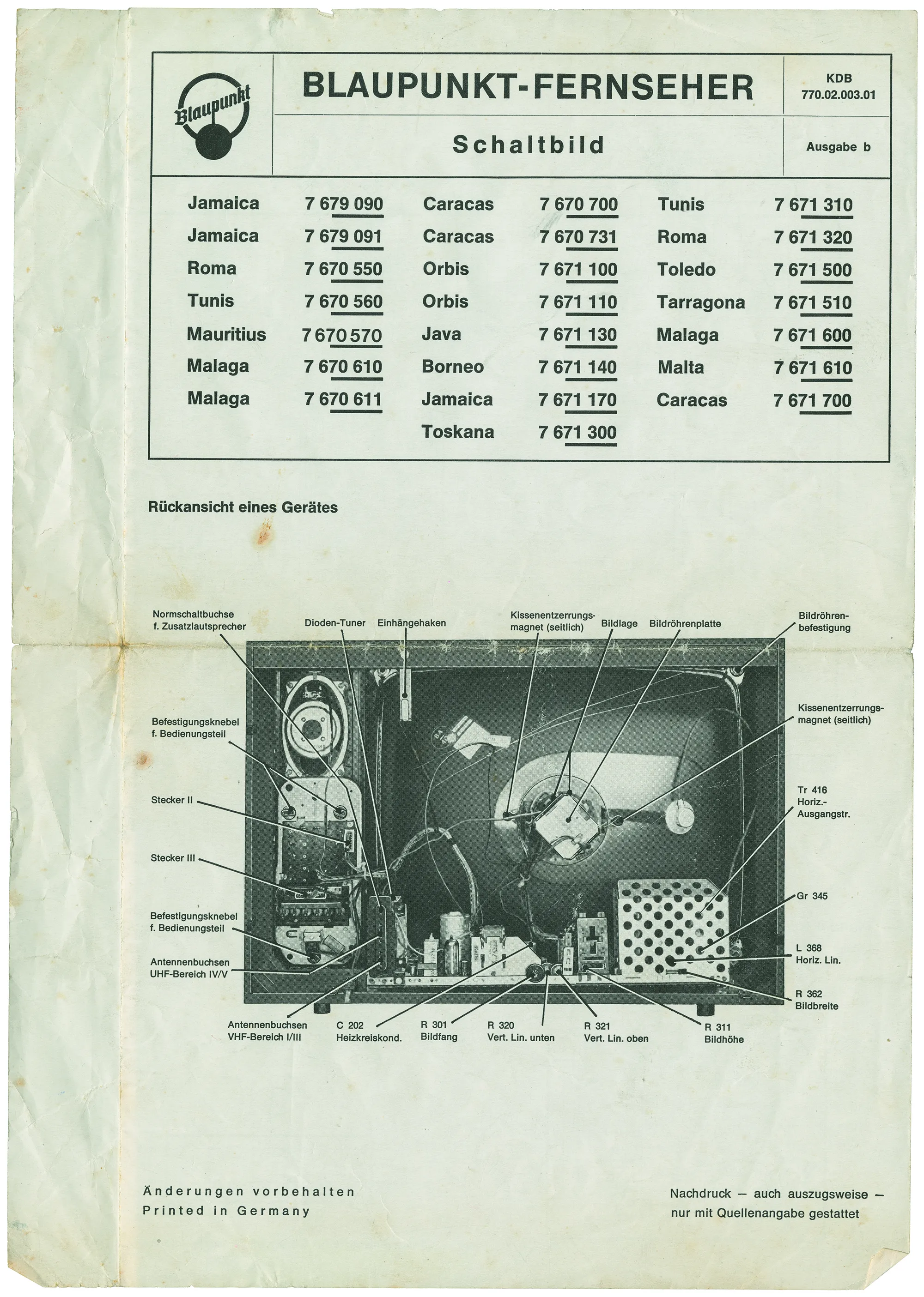 Explanatory brochure for the operation of a Blaupunkt television, used by Emilio Prini