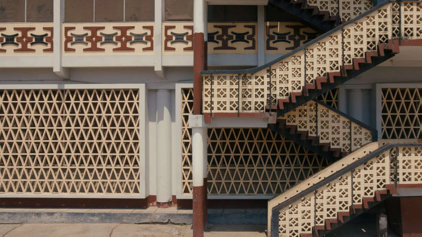 Film still of Mfantsipim School, Cape Coast by Fry, Drew Partners - for 'Tropical Modernism - Architecture and Independence' © Victoria and Albert Museum, London