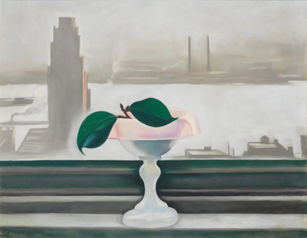 Georgia O'Keeffe, Pink Dish and Green Leaves, 1928–29