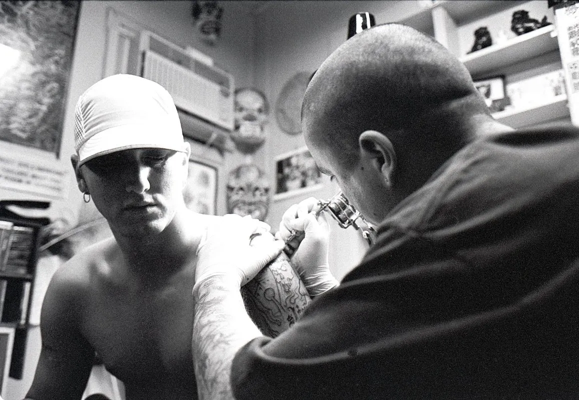 Gregory Bojorquez, Eminem & Mr. Cartoon, Spotlight Tattoo Shop Los Angeles, CA 1999