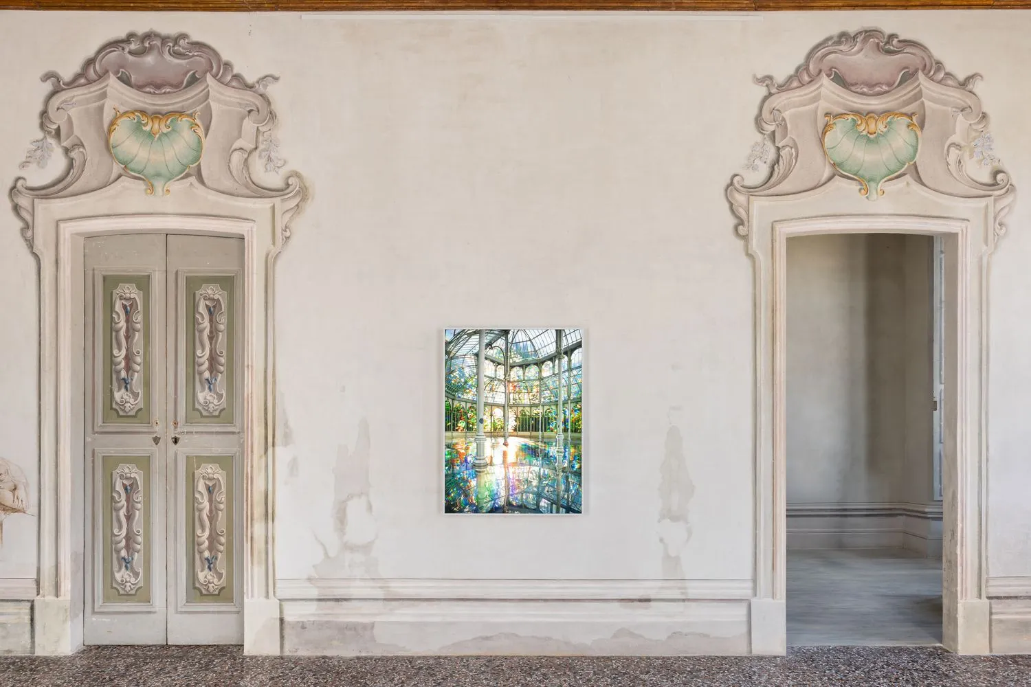 Installation view of Art & Nature: Inside Out at Villa Arconati, featuring work by Kimsooji (To Breathe - A Mirror Woman)