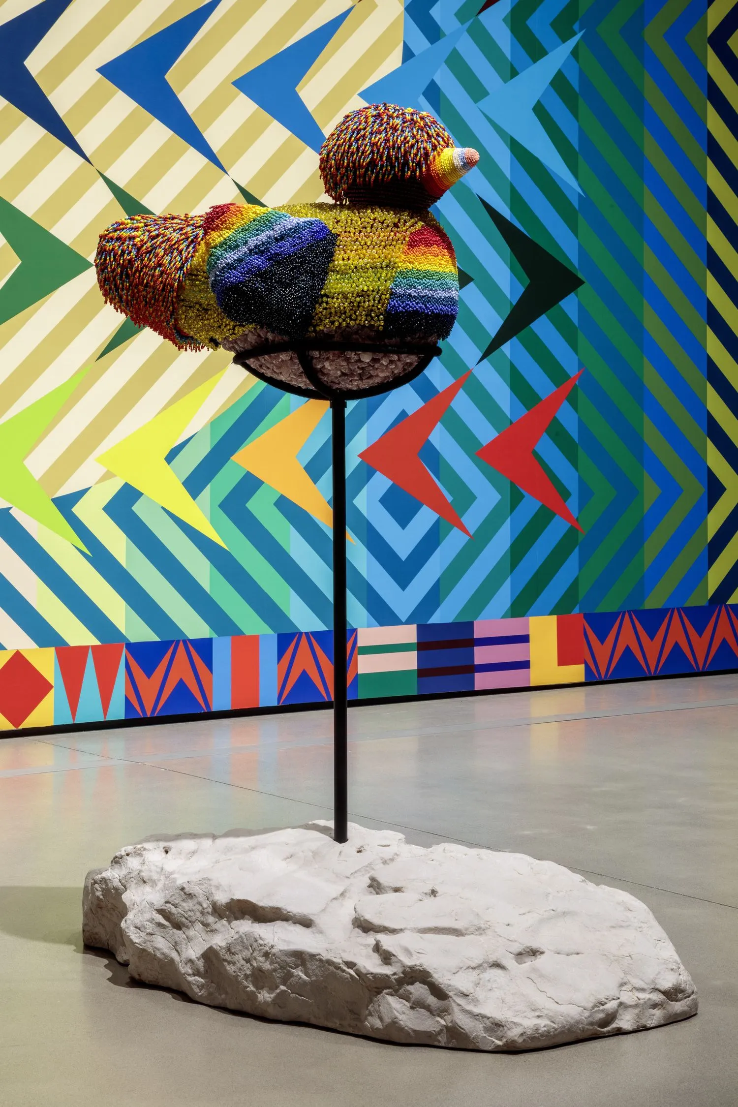 Installation view of Jeffrey Gibson: the space in which to place me at The Broad, Los Angeles, May 10 to September 28, 2025. Photo by Joshua White/JWPictures.com, courtesy of The Broad