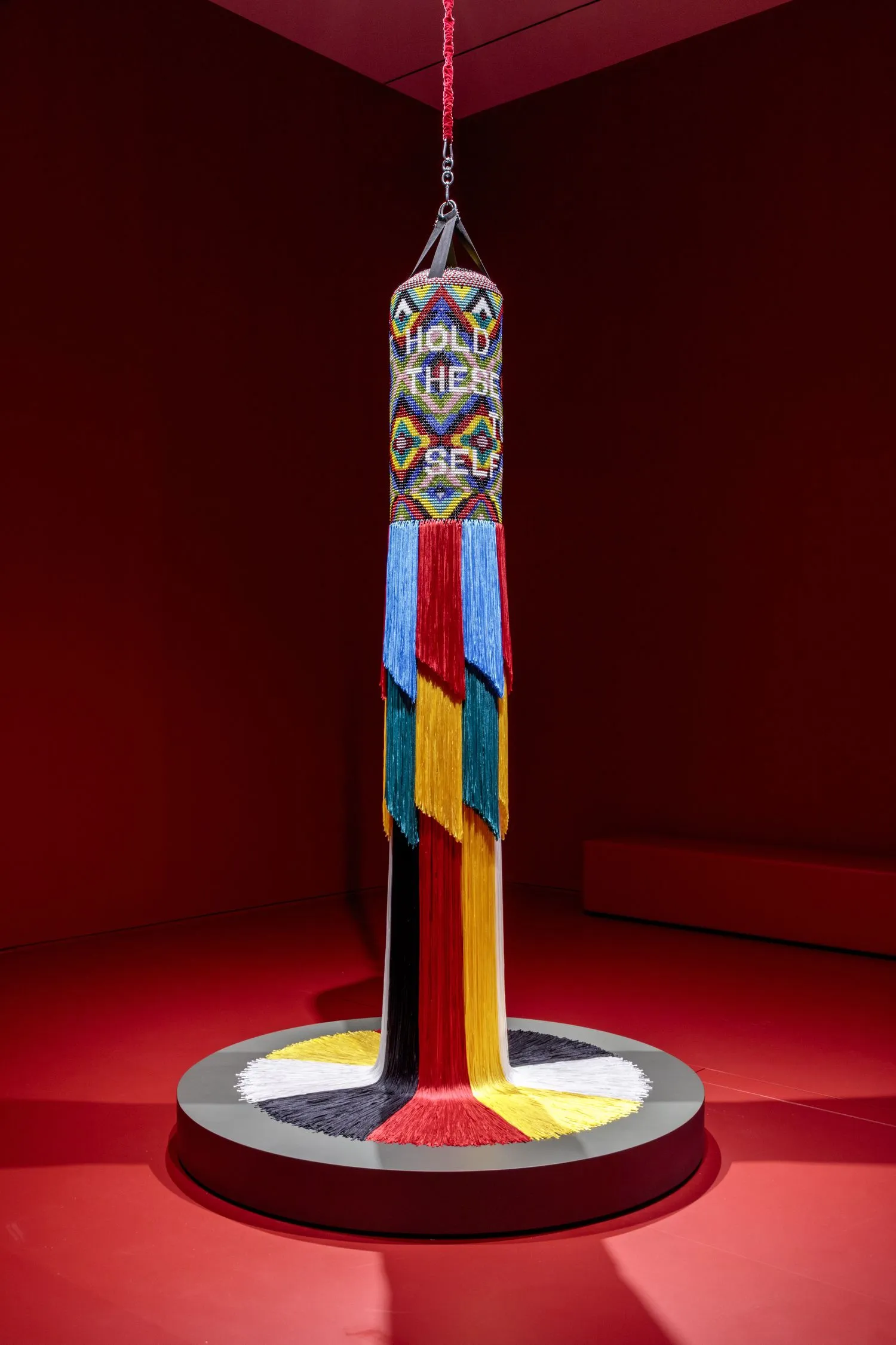 Installation view of Jeffrey Gibson- the space in which to place me at The Broad, Los Angeles, May 10 to September 28, 2025