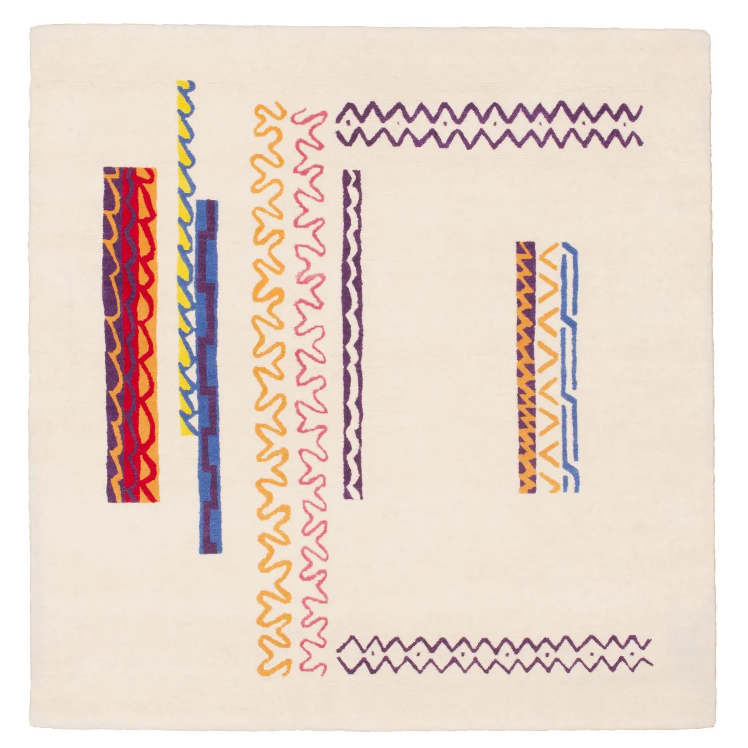Mekhitar Garabedian, For God's sake, keep it away from candle and oil and hold it with a white cloth, I beg you (carpet), 2025, handmade carpet, wool and silk, 120 x 120 cm. Courtesy of N.Vrouyr