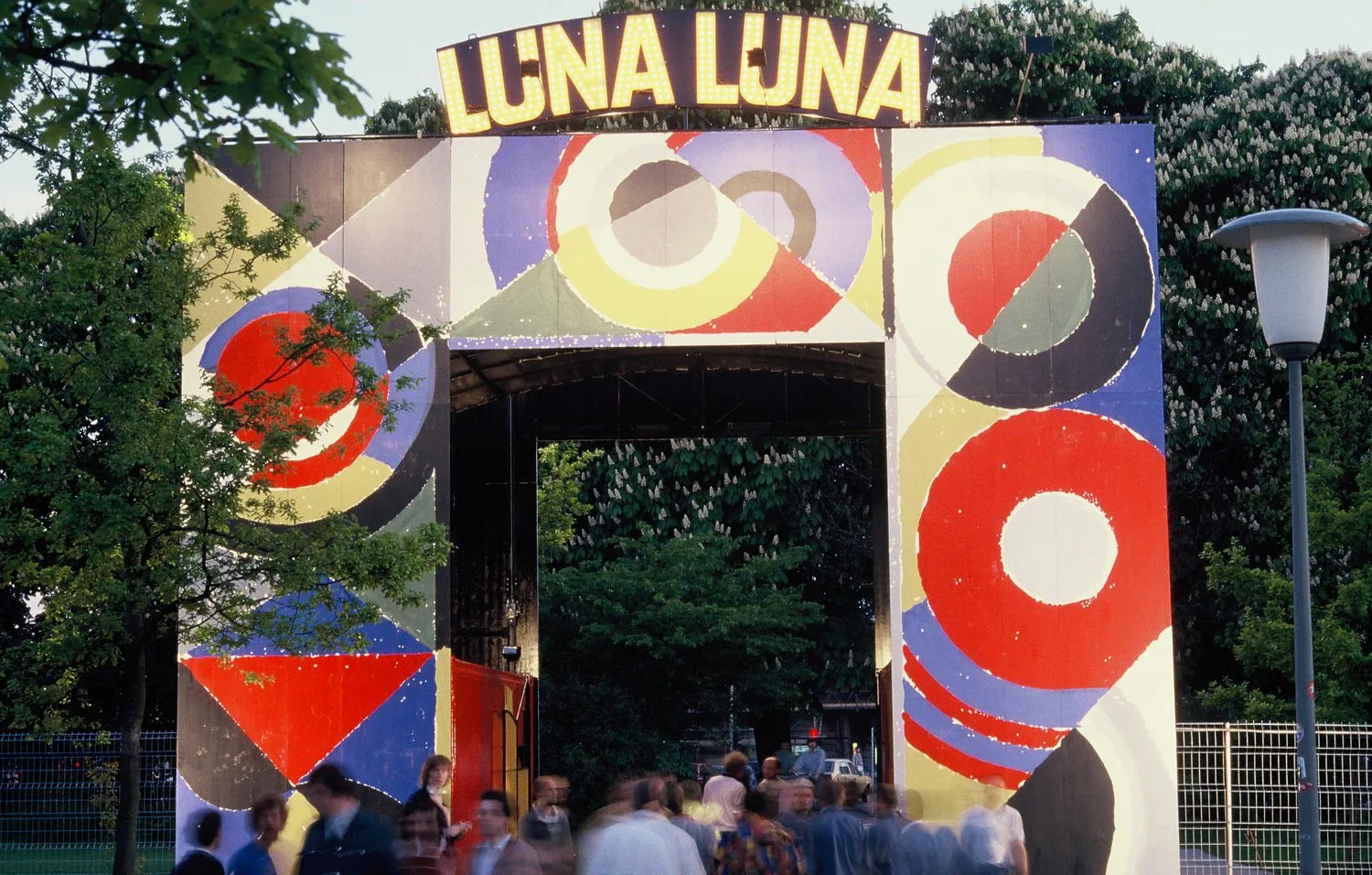 Sonia Delaunay, entrance archway and Luna Luna sign. Luna Luna, Hamburg, Germany, 1987