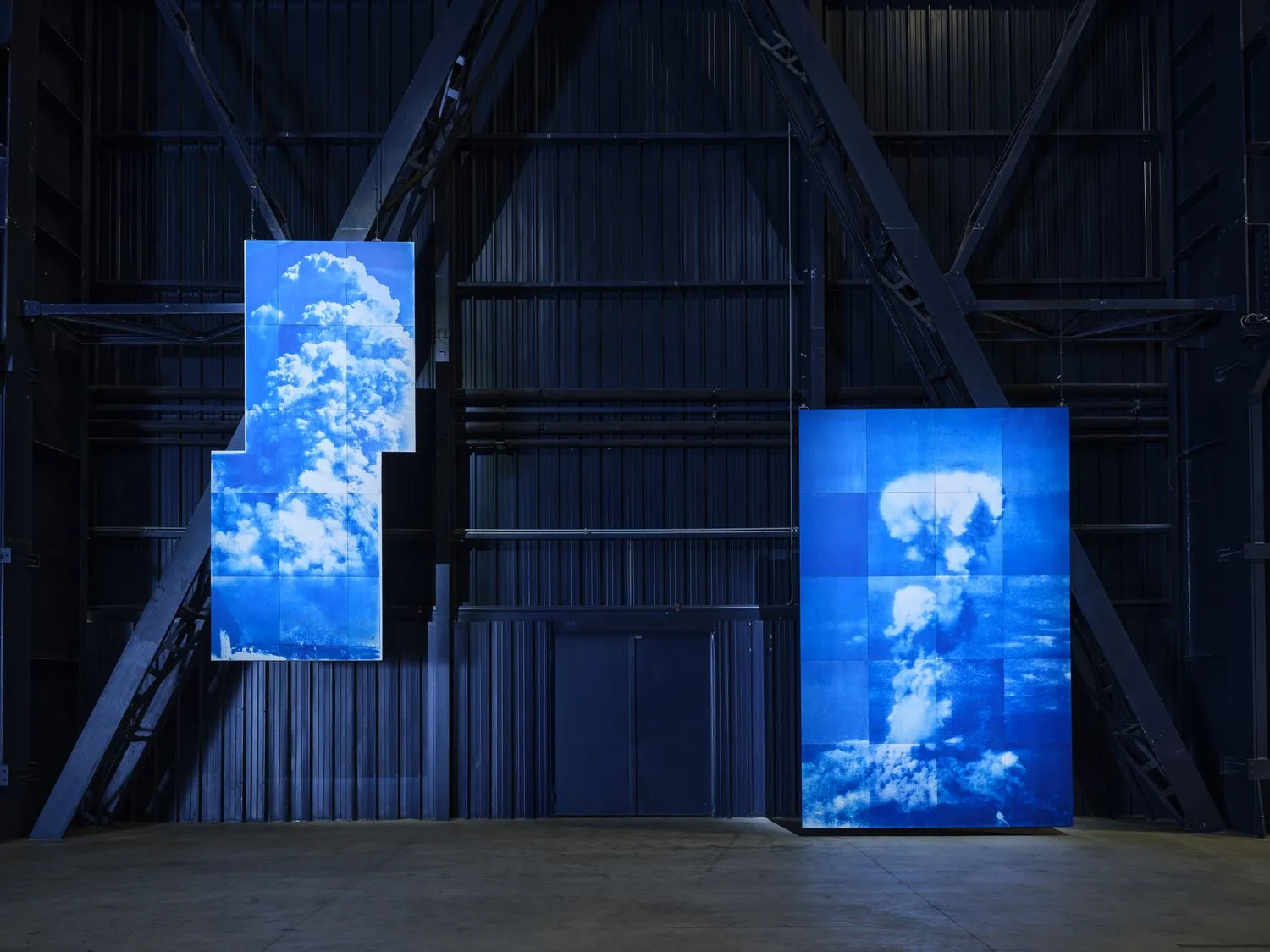Yukinori Yanagi, Atomic Clouds over Ground Zero (Left) From the Ground, Hiroshima, 8-30 am, August 6, 1945 (Right) From the Sky, Hiroshima, 8-30 am, August 6, 1945
